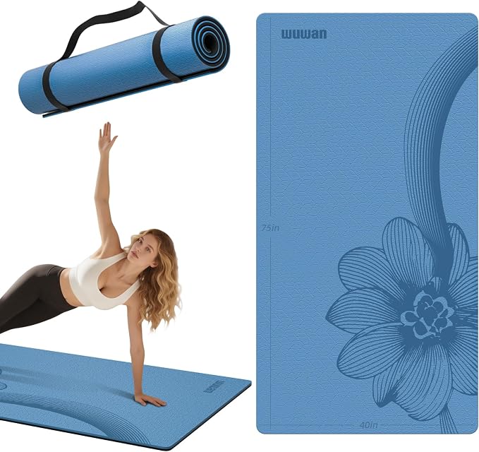 Large Exercise Mat | 10mm Thick TPE Non-slip Gym Mats, Carrying Strap