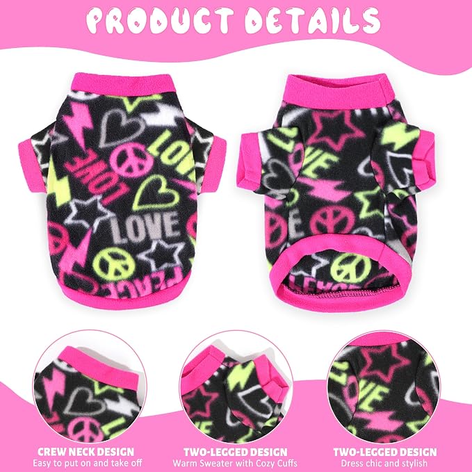 2 Pieces Dog Sweaters for Small Dogs Girl Fleece Puppy Sweater for Teacup Chihuahua Yorkie Clothes Soft Warm Dog Clothes Doggie Pet Outfit Cute Print, Rose, Pink, Medium
