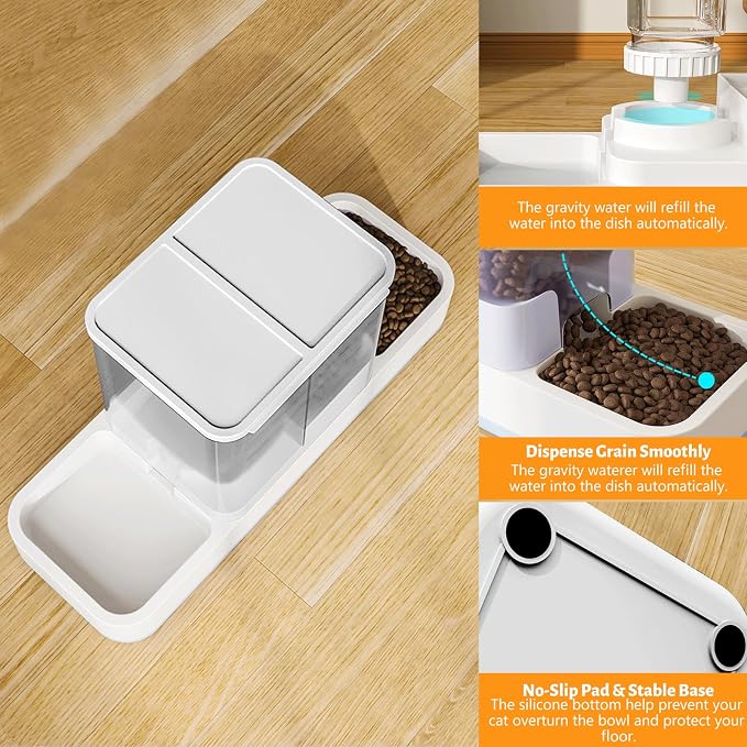 Yummy Sam Automatic Small Pet Feeder and Water Dispenser, White