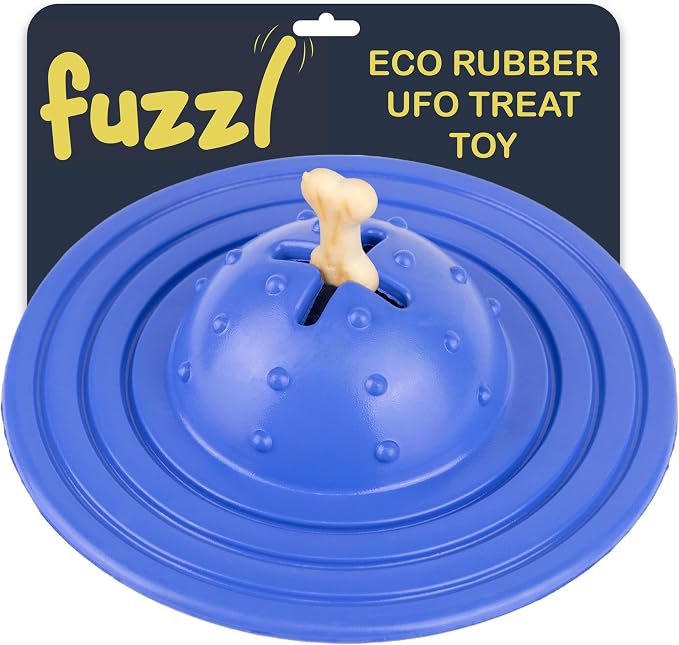 Fuzzl Eco Rubber Chuck & Treat Sky Saucer - Blue - Long Lasting Dog Chew Toys for Aggressive Chewers Strong Dog Toy for Dogs Durable Puppy Toys