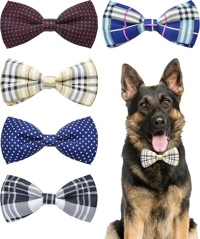 PET SHOW 5 Pack Dog Bowties Plaid for Large Dogs Slide on Collar