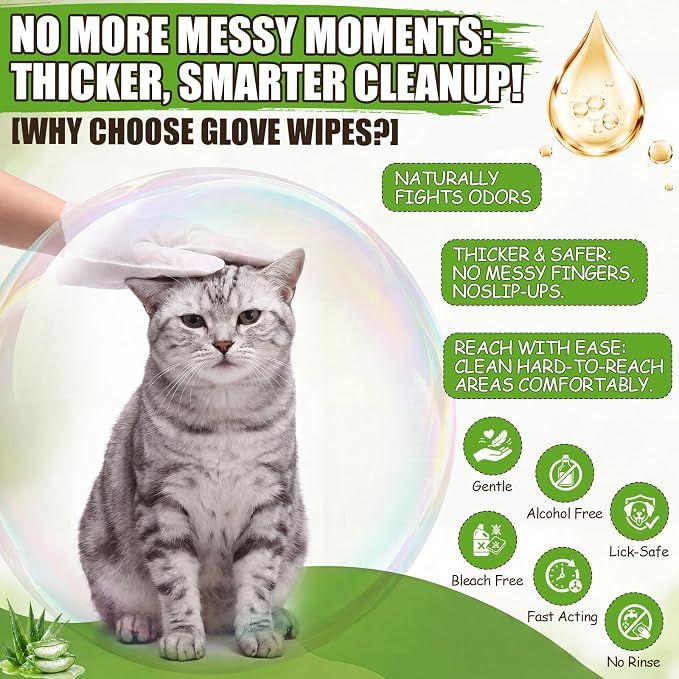 Irenare 6 Pack / 150 Pcs Pet Glove Wipes Bulk for Dogs and Cats, No-Rinse