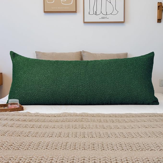 JoraLion 20x54 inch Neutral Boucle Body Pillow Cover, Forest Green Long Pillow Cover Cozy Soft Cushion Case for Couch Sofa Bed Living Room Home Decor, Pack of 1 (Cover Only)