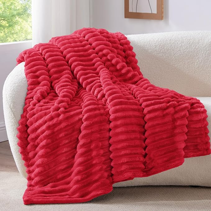 BEDELITE Ribbed Twin Blanket for Couch & Bed, Red, 60"x80" | Ultra-Soft Plush Fleece, Cozy, Warm Yet Lightweight, Ribbed Texture, Home Decor, Machine Washable, Giftable, All-Season Use