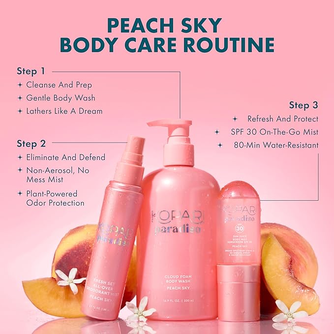 Kopari Paradiso Cloud Foam Body Wash – Peach Sky | Hydrating Foaming Body Wash with Hyaluronic Acid & Vitamin E | Gentle Cleanse, Juicy Scent