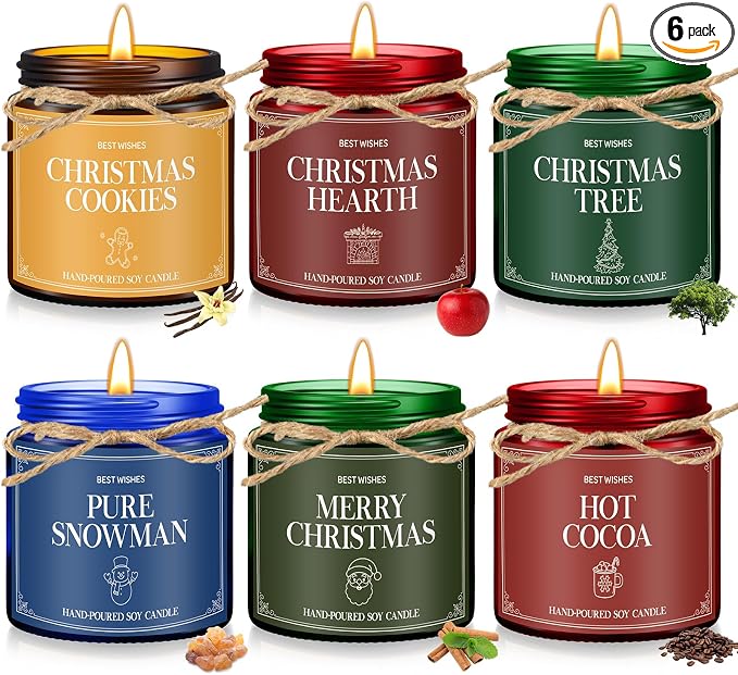 MTLEE 6 Pcs Christmas Candles Gifts Bulk Scented Candle Jars for Coworkers Women Aromatherapy Candles for Home Xmas Birthday Gifts Yoga(Stylish Color)