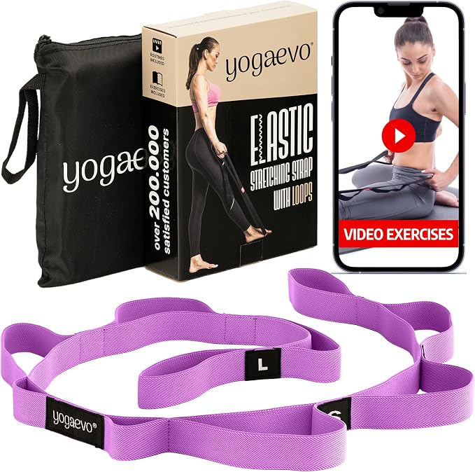 YogaEVO Stretching Strap with Loops for Physical Therapy — Yoga Strap & Resistance Band in One — Flexibility & Back Recovery — HD Video Routines Included