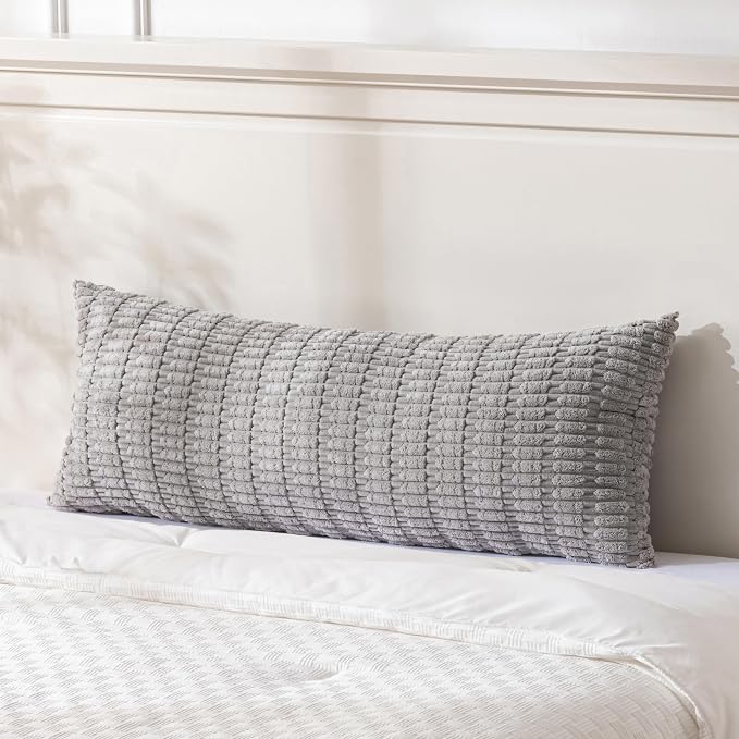 Fancy Homi Decorative Throw Pillow Covers for Bed Couch Bedroom Bench, Soft Corduroy Solid Pillow Case, Rustic Farmhouse Boho Room Decor,54" x 20" (Pack of 1),Gray