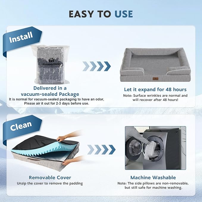 Cooling Dog Bed,Dual-Cooling Design,Q-Max >0.4 Cool Pet Beds for Extra Large Dogs,Orthopedic Foam Dog Bed with Sides, Removable Cover & Waterproof Lining,Grey (48" L x 32" W x 8" Th)