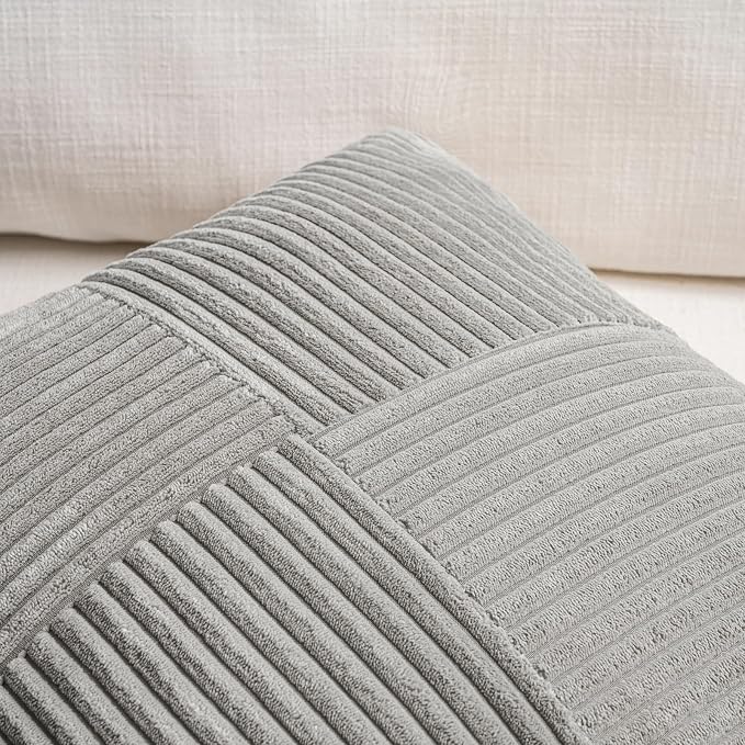 Fancy Homi 2 Packs Grey Big Decorative Throw Pillow Covers 24x24 Inch for Couch Bed, Rustic Farmhouse Boho Home Decor, Soft Corss Corduroy Patchwork Accent Square Gray Cushion Case 60x60 cm