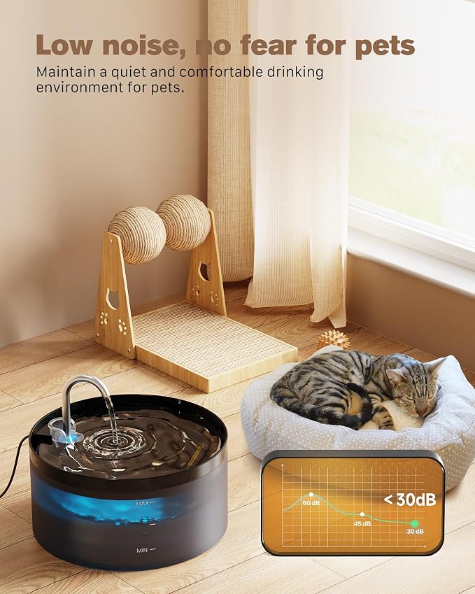 Cat Water Fountain: 108oz/3.2L Cat Fountain Super Silent Pet Drinking Dispenser - Water Fountains for Kitty Indoor - Quiet Pump and Faucet Design - Suitable for Cats and Dogs - BEMOONY | BPA-Free Pet Water Fountain - Water Fontains for Cats Indoor - Su...