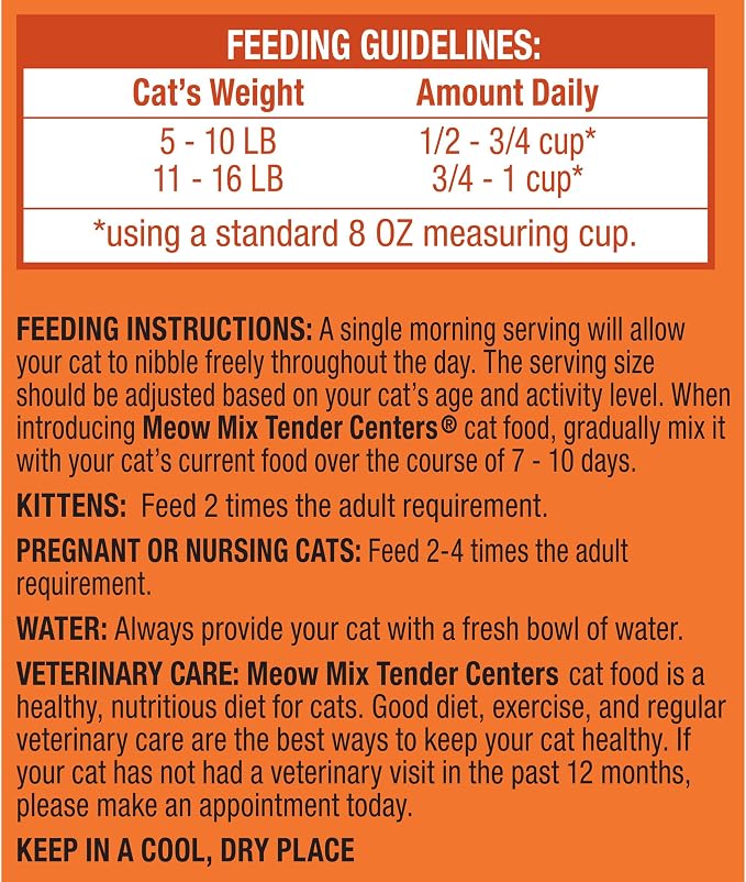 Meow Mix Tender Centers, Salmon & White Meat Chicken Flavors, Dry Cat Food, 20 lb. Bag | Dry cat food with two texture kibble, meaty center surrounded by a crunchy outer layer, complete and balanced nutrition