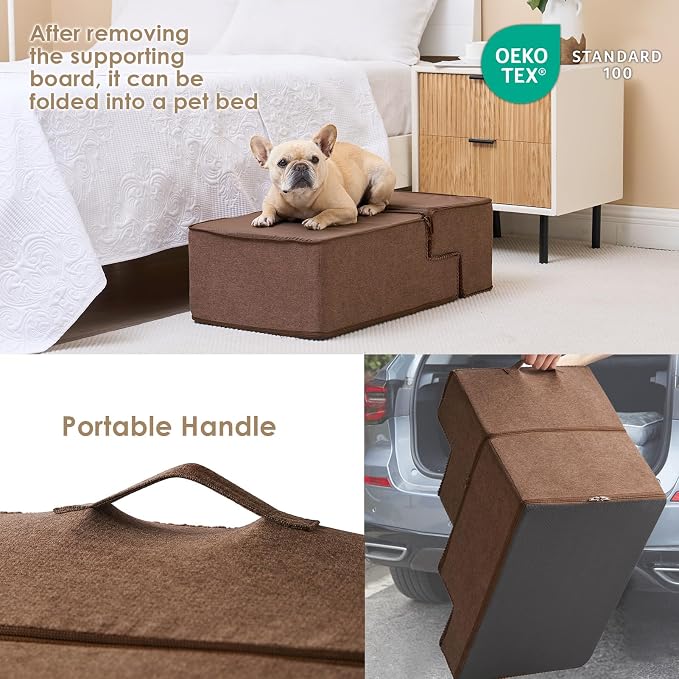 EHEYCIGA Dog Stairs for Bed 18" H, 4-Step Dog Steps for High Bed, Brown | Pet Steps for Small Dogs and Cats, Non-Slip Balanced Pet Ramp Indoor