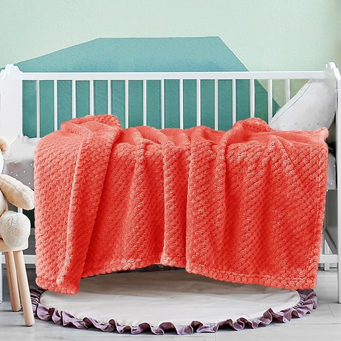Exclusivo Mezcla Waffle Fleece Throw Blanket for Couch, Orange | Lightweight Soft Blanket for Sofa, Bed, Living Room, Plush Fluffy Throw for Home Decor, Travel, All Season, 40x50 Inches