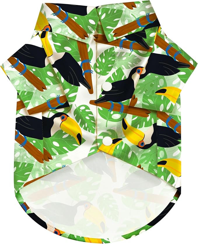 Toucan Hawaii Style Pet Dog T-Shirt, Four-Way Stretch Breathable Light Cool Summer Shirts, Casual Beach Seaside Daily Clothes for Small Size Puppy.Green S