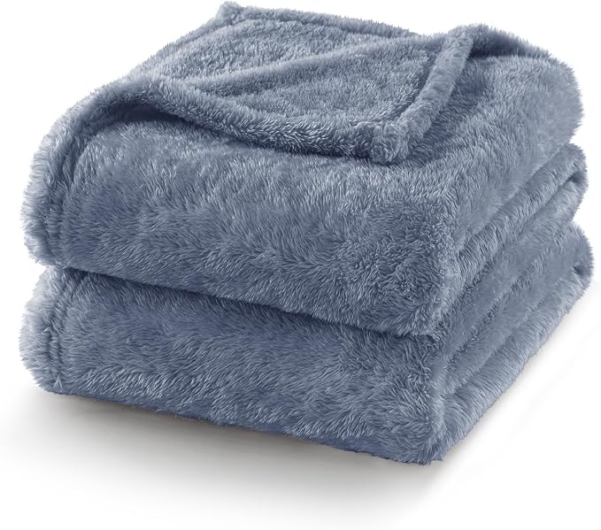 Exclusivo Mezcla Fuzzy Plush Fleece Bed Blanket Queen Size, Stone Blue | 90x90 Inches, Super Soft and Cozy Bed Blanket, Fluffy Decorative Bedding for Livingroom, Bedroom, All Season