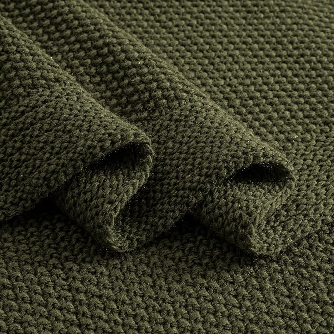 CozeCube Olive Green Seed Stitch Throw Blanket 60"x80", Farmhouse Decor | Blanket for Couch, Soft Cozy Cable Knit Throw for Bed Sofa Living Room, Lightweight Warm Decorative Christmas Blanket