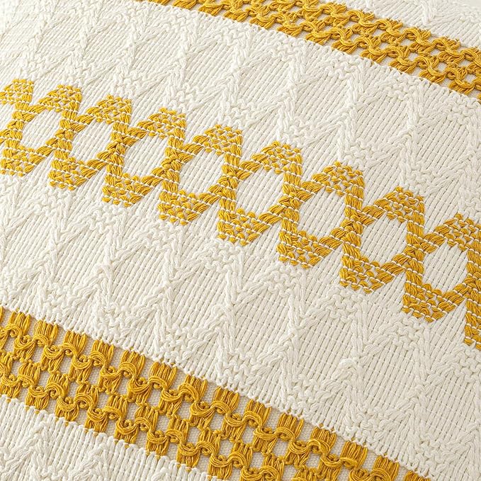 MIULEE Set of 2 Mustard Yellow Boho Decorative Pillow Covers 20x20 Inch | Fall, Boho Farmhouse Modern Couch Throw Pillows, Cotton Cushion Covers, Macrame Woven Home Decor for Bed Sofa Chair