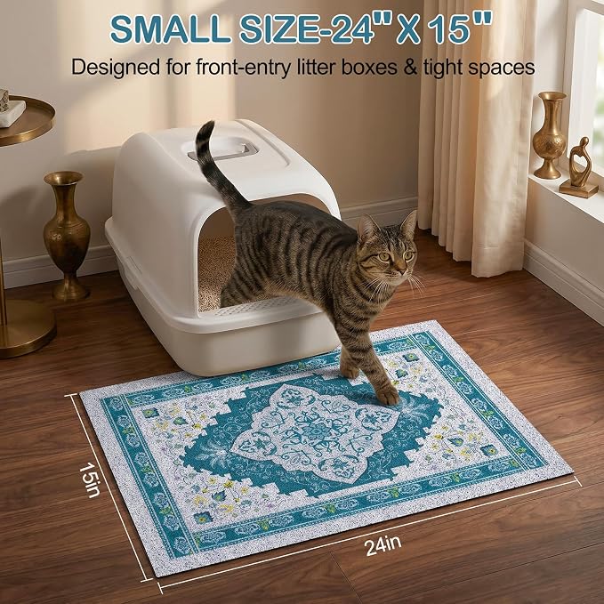 Glittme Cat Litter Mat, 24"x15" Non-Slip Washable Trapping Mat for Cats | Litter Trapping Mat With Thick PVC Coil To Catch Scatter, Soft On Paws And Waterproof Bottom To Protect Floors