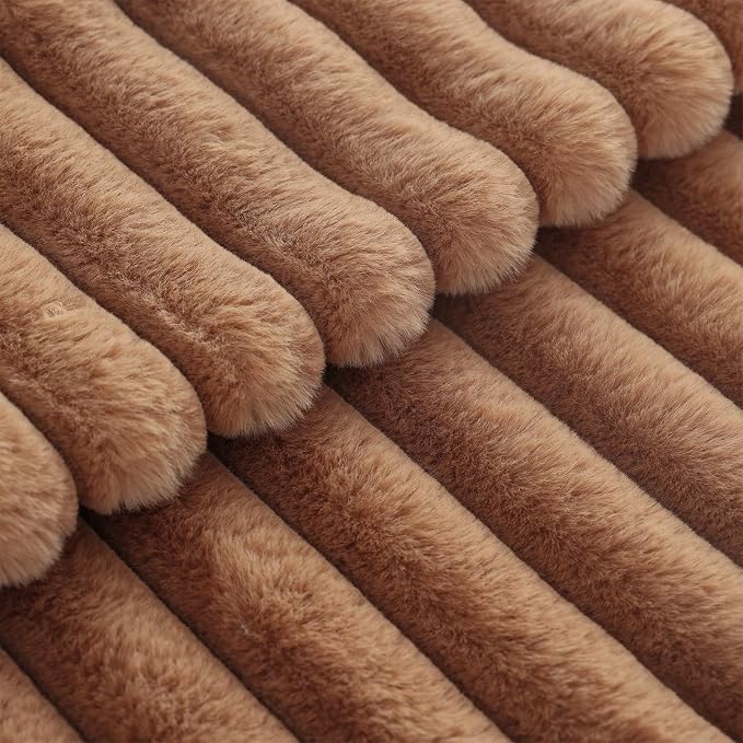 decorUhome Fall Faux Fur Throw Pillow Covers 20x20 Set of 2 Brown | Decorative Soft Cozy Striped Plush Modern Farmhouse Boho Couch Pillow Cases Velvet Back for Sofa Bed Living Room Home Decor