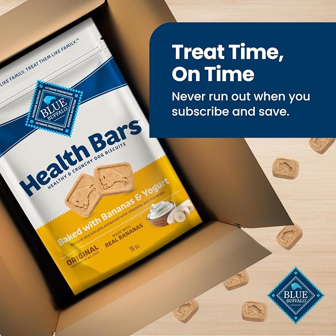 Blue Buffalo Health Bars Bananas & Yogurt Dog Biscuits, 16 oz | Oven-Baked, Crunchy Texture, For All Breed Sizes, No Corn, Wheat, or Soy