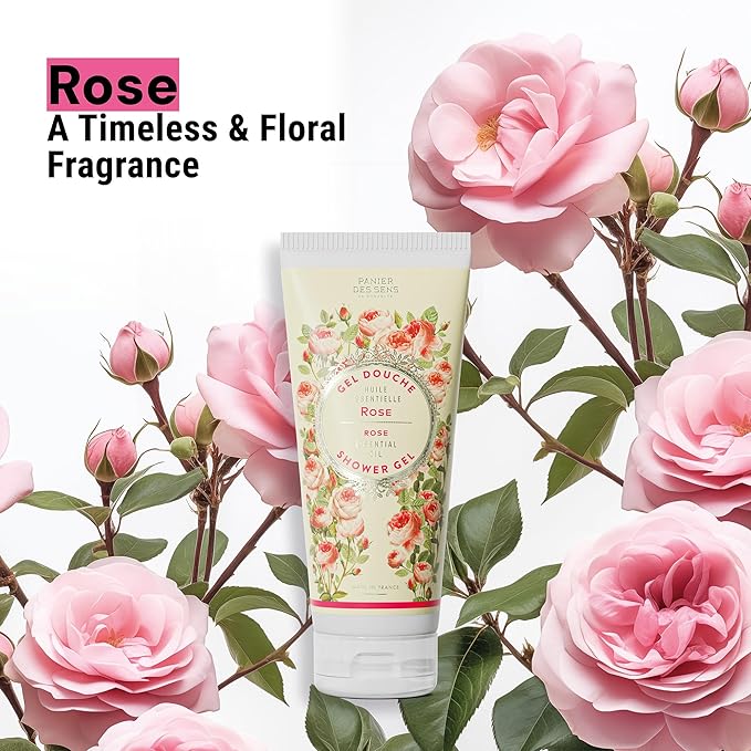 Panier des Sens - Rose Moisturizing Body Wash for Women & Men - Gentle Shower Gel with 96% Natural Ingredients for Normal & Sensitive Skin - Body Care Made in France, SLS Free, Vegan - 6.8 Fl Oz