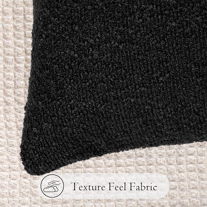 JoraLion 16x24 inch Boucle Lumbar Pillow Cover, Black Woven Texture Neutral Long Pillow Cover Breathable Cushion Case for Couch Sofa Bed Living Room Home Decor (Cover Only)