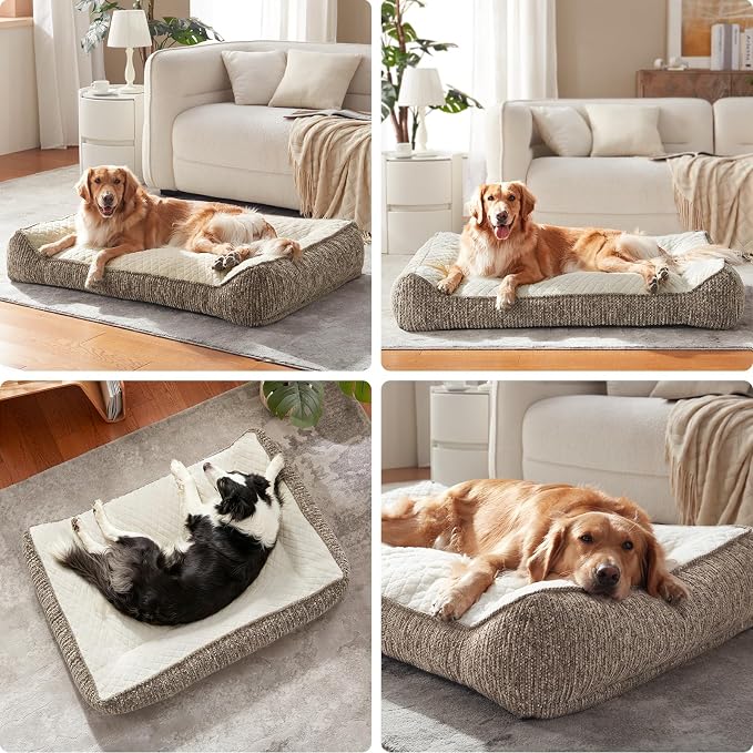 JOEJOY XL Orthopedic Dog Beds Large Sized Dog, Extra Thick Supportive Big Dogs Couch Bed with Sides, Ultra Soft Pet Bed Sofa for Large Dogs, Beige, 38''x28''