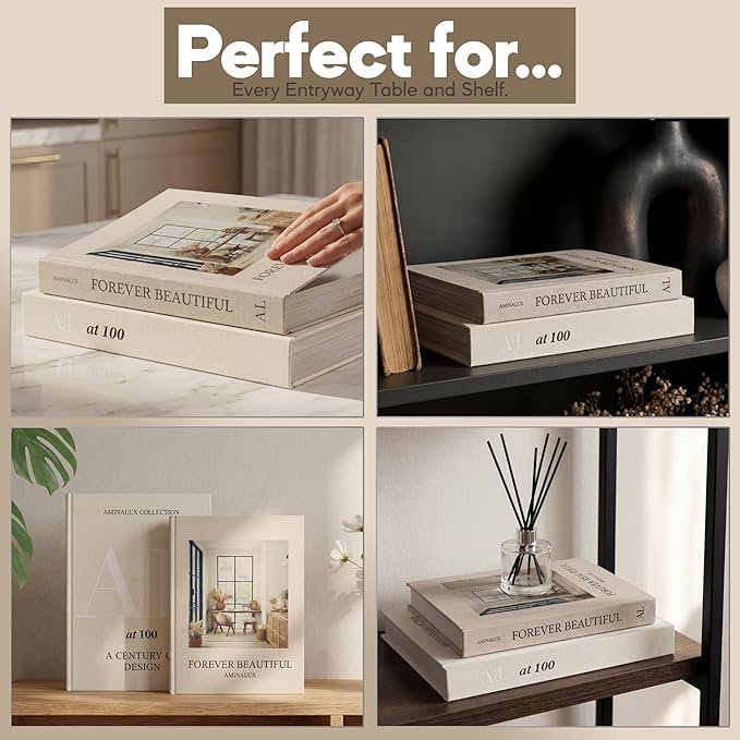 Decorative Books for Home Decor with Storage – Set of 2 Faux Linen Book Boxes with Aesthetic Covers – Enhance Your Coffee Table, Bookshelf Decor – Hidden Storage for Photos, Keepsakes, and Jewelry