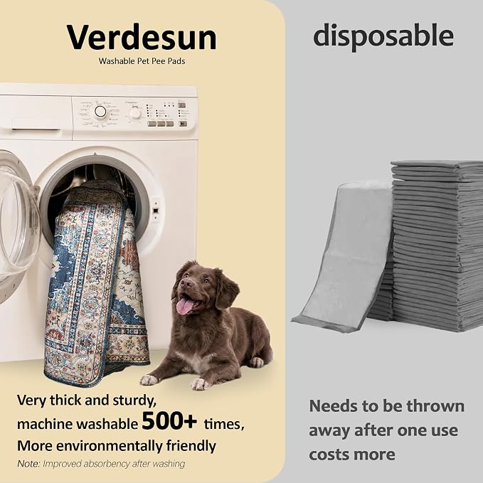 Washable Pee Pads for Dogs, Reusable Puppy Potty Training Pads, Ultra-Absorbent Thick Waterproof Leak-Proof Non-Slip Pads & Mat for Crate, Playpen, Floor, Whelping & Housebreaking , 2 Pack 48"x72"