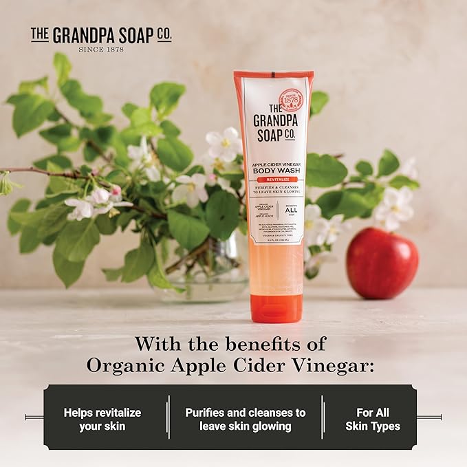 The Grandpa Soap Company Apple Cider Vinegar Body Wash - Purifies and Cleanses to Leave Skin Glowing, With Appl Cider Vinegar and Apple Juice, Helps Revitalize Skin, Vegan, 9.5 Fl Oz, 2 Pack