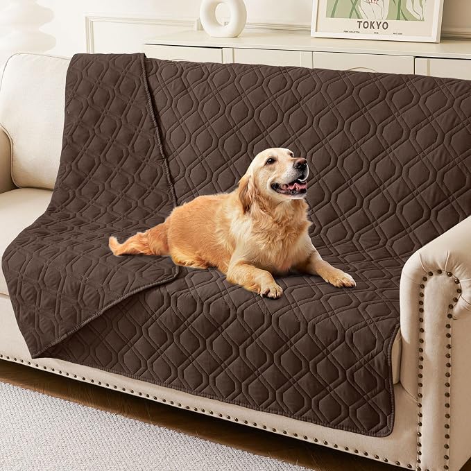 Waterproof Dog Bed Blanket - Soft Pet Blanket & Sofa Cover for Dogs | Reversible Washable Furniture Protector, Couch Covers for Pets (52x82 Inch, Chocolate/Chocolate)
