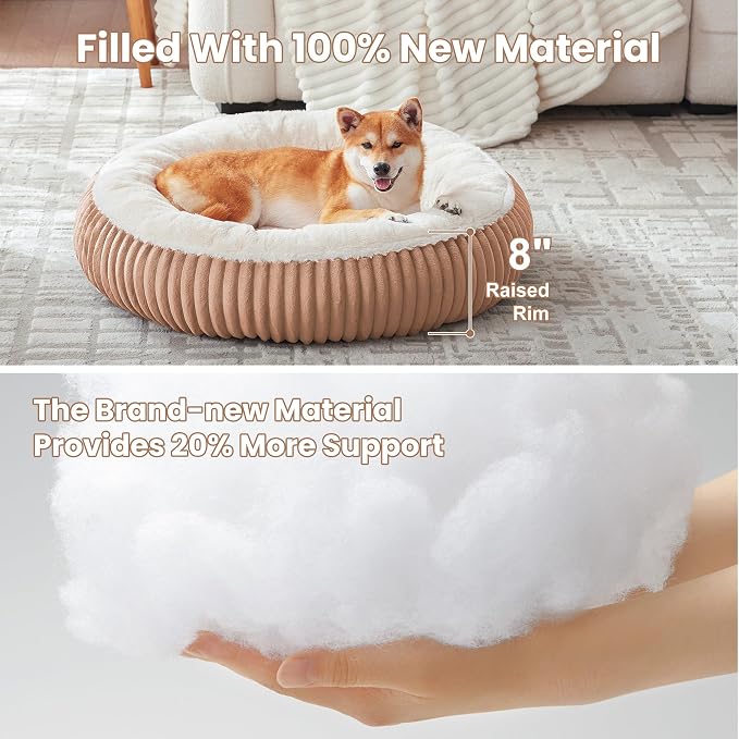 33 inches Calming Donut Dog Bed for Medium Plus Dogs,Mocha | Round Pet Bed with Removable&Washable Cover,Milk Plush Faux Fur, Fits Pets up to 50 lbs