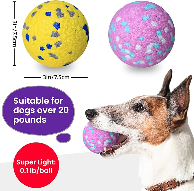 Dog Toys Balls, 2 Pack 3" Bouncy Dog Tennis Balls, Pink Yellow