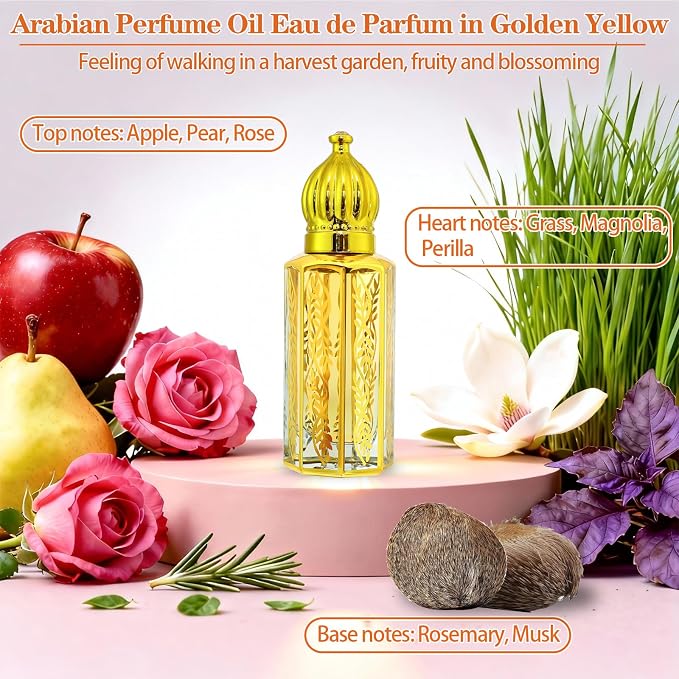 3 Pack Arabian Perfume for Women, Arabic Perfume Oil Roll On, Rose, Jasmine, Musk, Sandalwood, Eau de Parfum and Eau de Toilette, 0.4 fl. oz