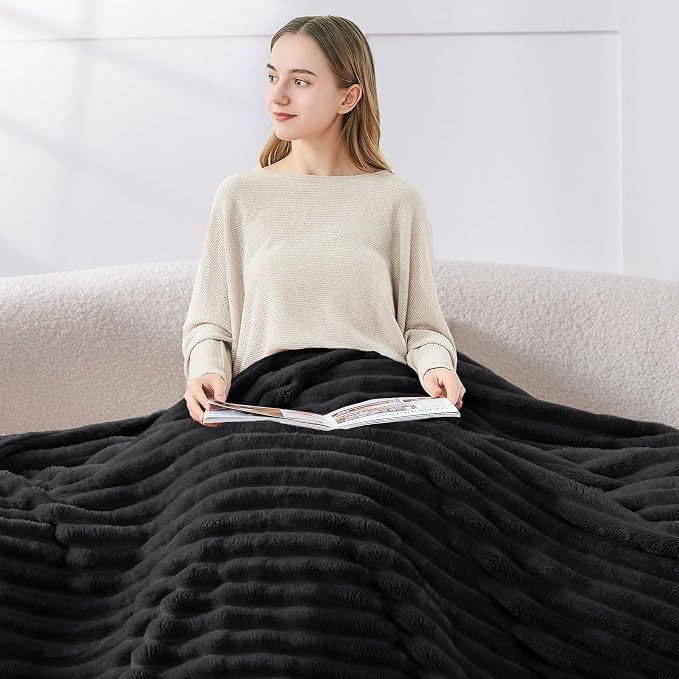 BEDELITE Ribbe Blankets Queen Size for Bed, Black, 90"x90" | Ultra-Soft Plush Fleece, Warm Yet Lightweight, Ribbed Texture, Home Decor, Machine Washable, Giftable, All-Season Use