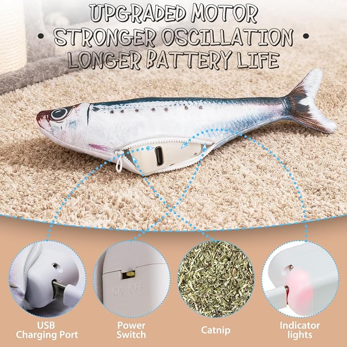 Cat Toys Flopping Fish 3 Pack Rechargeable Interactive for Indoor Exercise