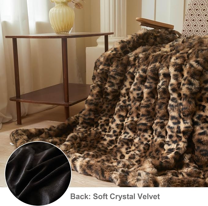 LIFEREVO Cheetah Print Fluffy Faux Rabbit Fur Throw 50x60, Brown and Black | Plush Furry Leopard Print Bubble Blanket for Bed Couch Sofa, Soft Cozy Fuzzy Lap Throw for Home Bedroom Living Room Office