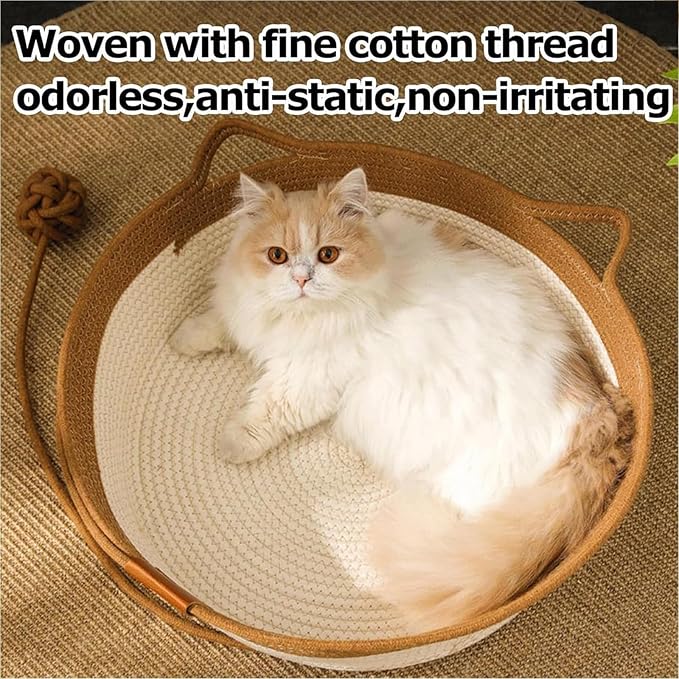 Instinct Basket, Stimuli Handwoven cat Basket Rope Cotton Eliminates Bed Rejection Round Pet Basket, Boho Catbed for Cats Handwoven Scratchable Breathable Weave (Small)