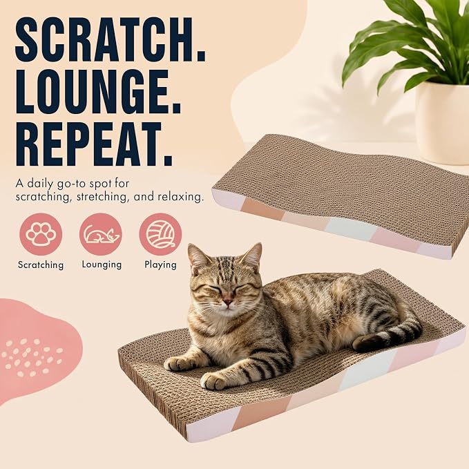 SIDAZON Cat Scratching Board cat Scratcher Cat Scratch Pad Cardboard cat scratchers for Indoor Cats Reversible Large Wide Corrugated with Catnip(2pcs) (Pack of 2)