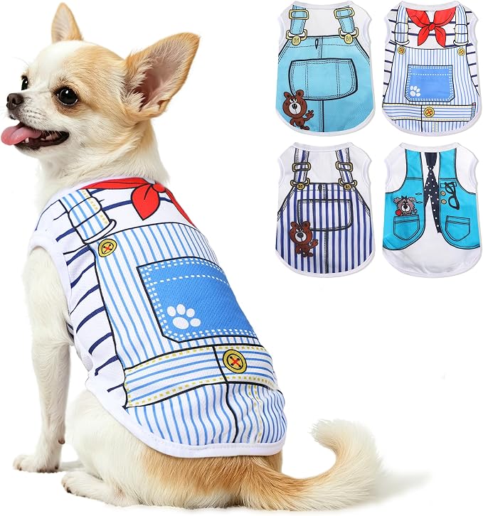 Dog Clothes for Small Dogs XXS Dog Shirts with Cute Patterns, Summer Mesh Pet T-Shirts, Stretchy Puppy Clothes for Small Size & Medium Sized Dogs Like Chihuahua Bulldogs Girls Boys