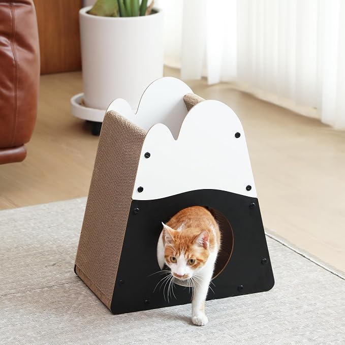 FUKUMARU Cardboard Cat Scratcher, 19.5 Inch Cat Scratching House Indoor | Mountain Shape Vertical Cat Scratcher, Durable Cat Scrathing Pad Board, Kitten Scratching Post for Large Cat, Safe & Secure