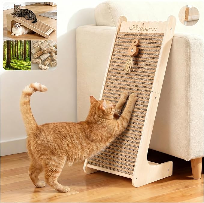 Natural Cork cat Scratching Post-Cat Scratchers- Scratch Pads for Indoor-Cats Scratching Board-cat ramp-cat Scratch Cardboard with Toy,Replaceable use-Eco-Friendly Sustainable-cat Gifts
