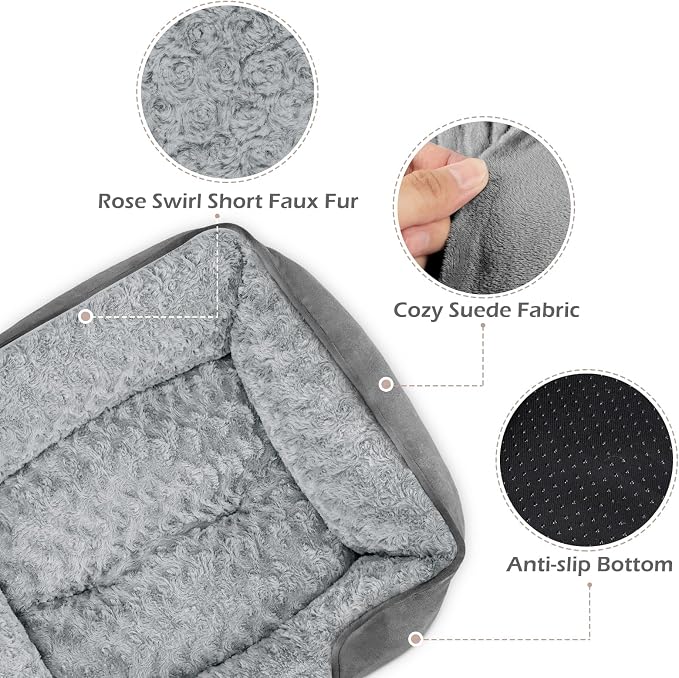 Small Dog Bed Rectangle Washable Orthopedic Soft Calming Sleeping Durable Pet Cuddler with Anti-Slip Bottom