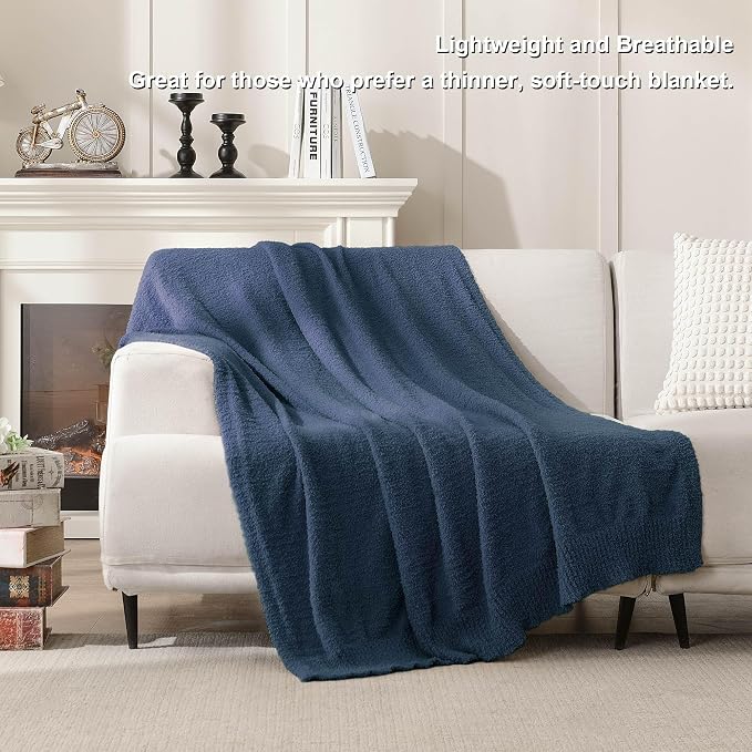 Navy Blue Throw Blanket, Soft Fluffy Fuzzy Knit Blanket for Couch Bed Sofa, Cozy Plush Warm Blanket for Bedroom Living Room, Spring Home Decor, 50x60 Inches
