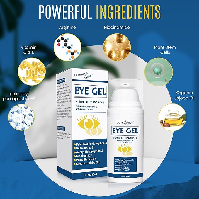 Eye Gel for Dry Eyes – Night Gel with Plant Stem Cells, Matrixyl 3000 & Peptides – Under Eye Gels for Dark Circles and Puffiness | Hydrates for a Smooth, Refreshed Look – 1 Fl Oz / 30 ml