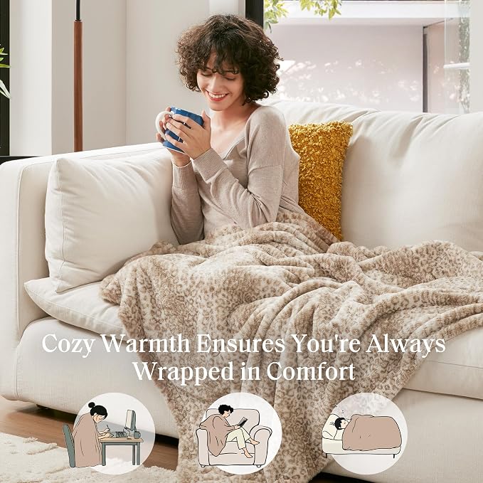 Madison Park Zuri Faux Fur Reversible Throw Blanket, 50 x 60 in, Leopard | Oversized Soft Plush, Luxury, Animal Stripes, Mink Reverse, Modern, All Season, for Bed Sofa Couch, OEKO-TEX Certified