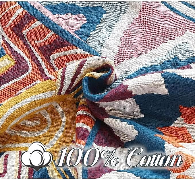 MSGKV Boho Throw Blanket for Bed 60"x80" 100% Cotton Twin Throw Couch Sofa | 100% Cotton Throw, Twin Size Blanket, Reversible Woven, Summer Breathable, Lightweight Comfort, Home Decor, Machine Washable