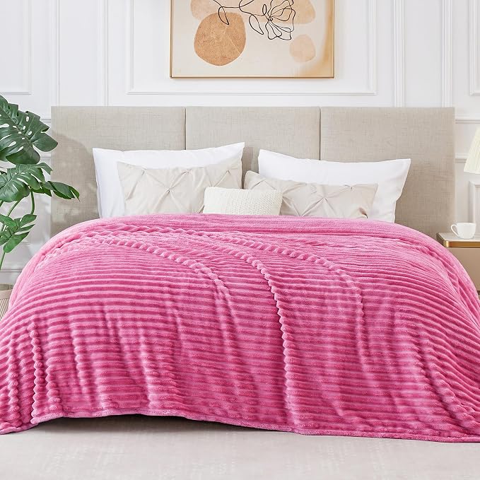 BEDELITE 3D Ribbed Jacquard Hot Pink King Size Blanket for Bed, 108x90 Inch | Soft Warm Decorative Fluffy Blanket, Cozy Fuzzy Lightweight Plush Fleece Throw Blankets for Bed, Room Decor, Gift for Women