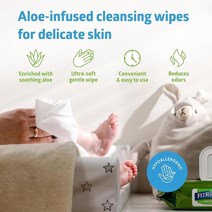 FitRight Personal Cleansing Wipes with Aloe 8x10 Unscented 816 Count | Moisturizing Body Wipes for Adults, Incontinence Cleaning, Cloth Wipes for Elderly Care & Bathing